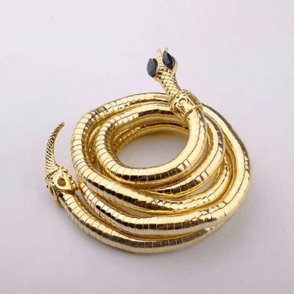 Gold Black Diamond Eyed Gothic Snake Necklace or Arm Wrap Cuff - Picture 2 of 3